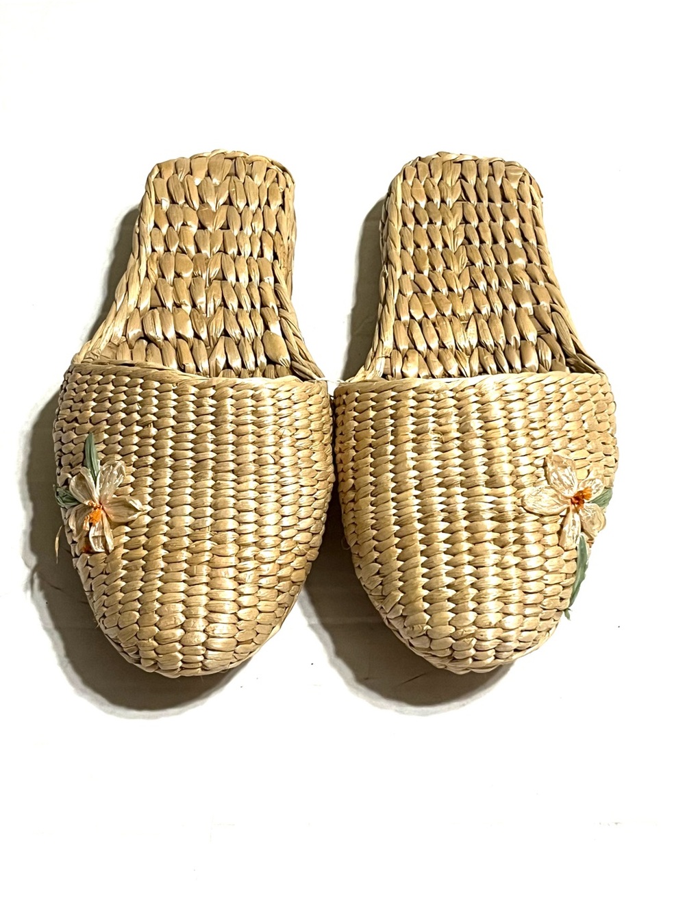 Woven Raffia Slip-On Mules in Natural Tan